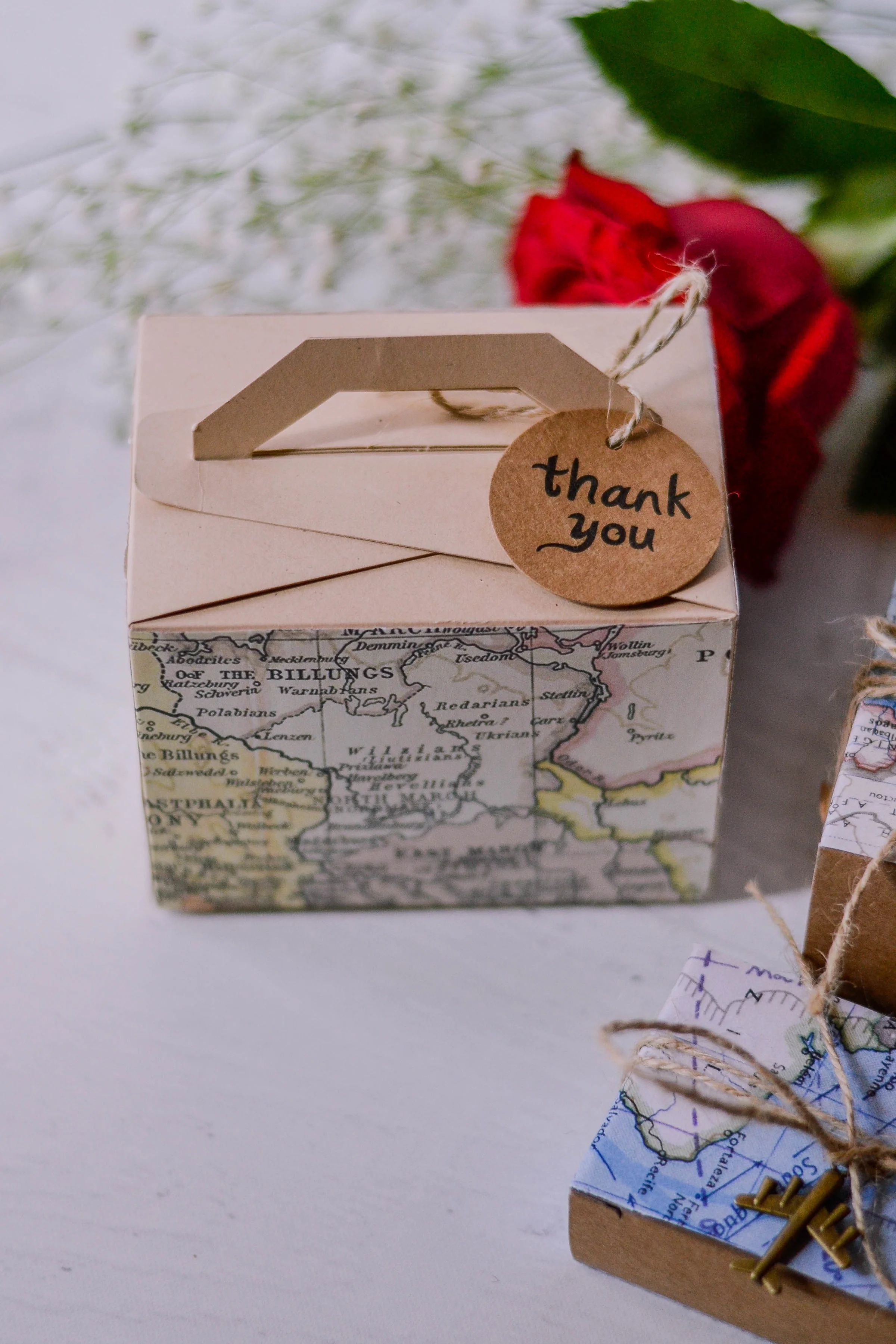 Vintage Suitcase Map Favor Box with Tag and Handle