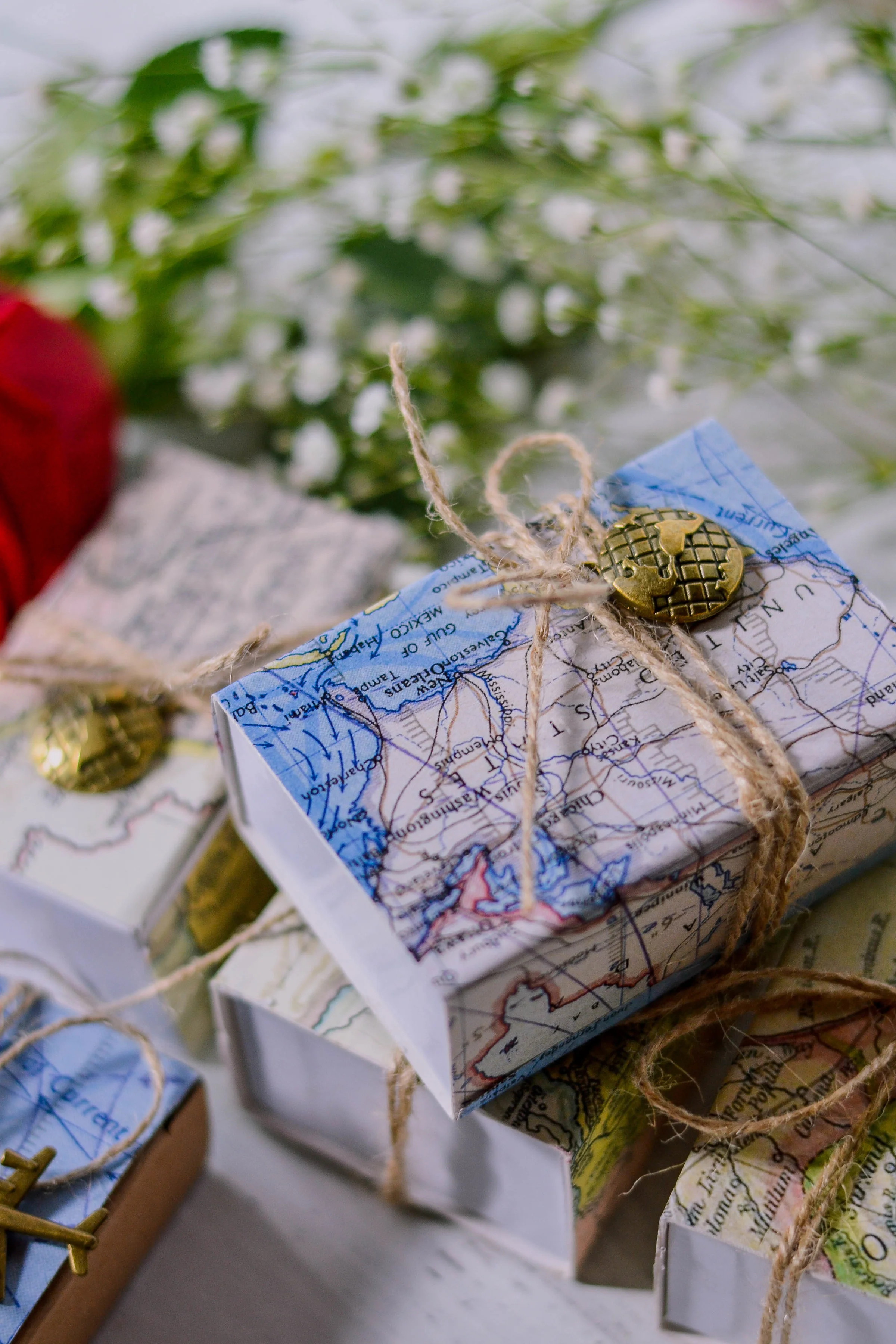 Map Suitcase Favor Boxes