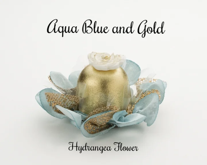 Aqua Blue & Gold Hydrangea Flower Truffle Wrapper