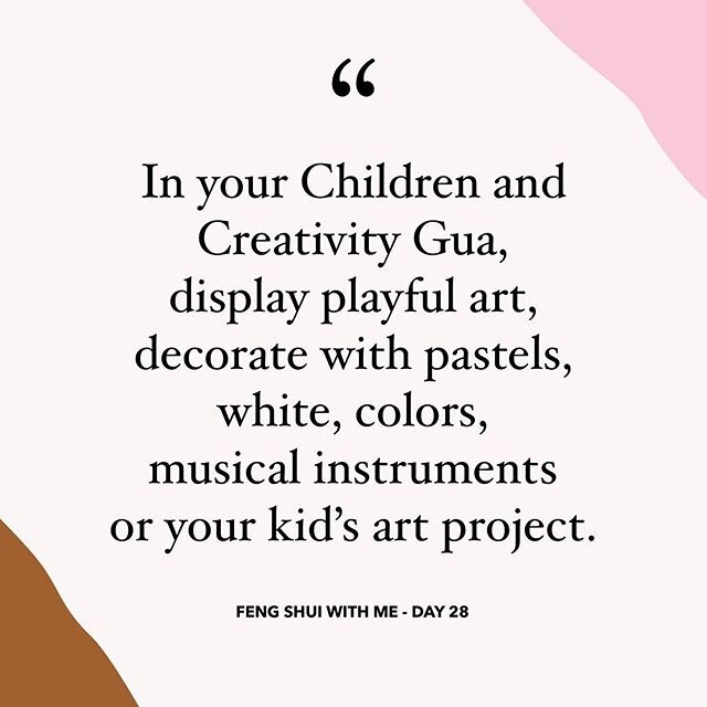 The Creativity and Children area is located in the west corner if you live in a house or the middle right section if you live in an apartment. ☯️
This corner is about birthing something: whether it is children, ideas, creative projects, a business id