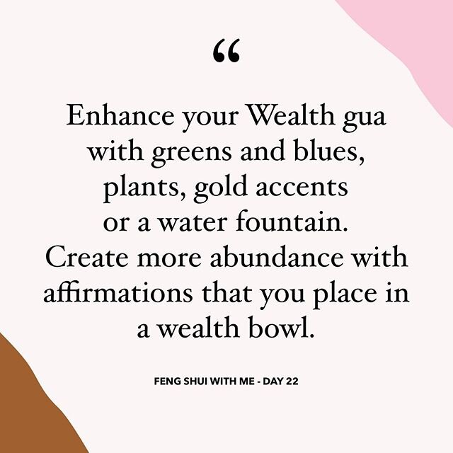 Today, we will tackle our Wealth gua. Most likely to be the far left corner if you live in an apartment, or the South east corner if you live in a house.

Please consult my bagua course in bio if you have any doubts or an irregular shaped house. You 