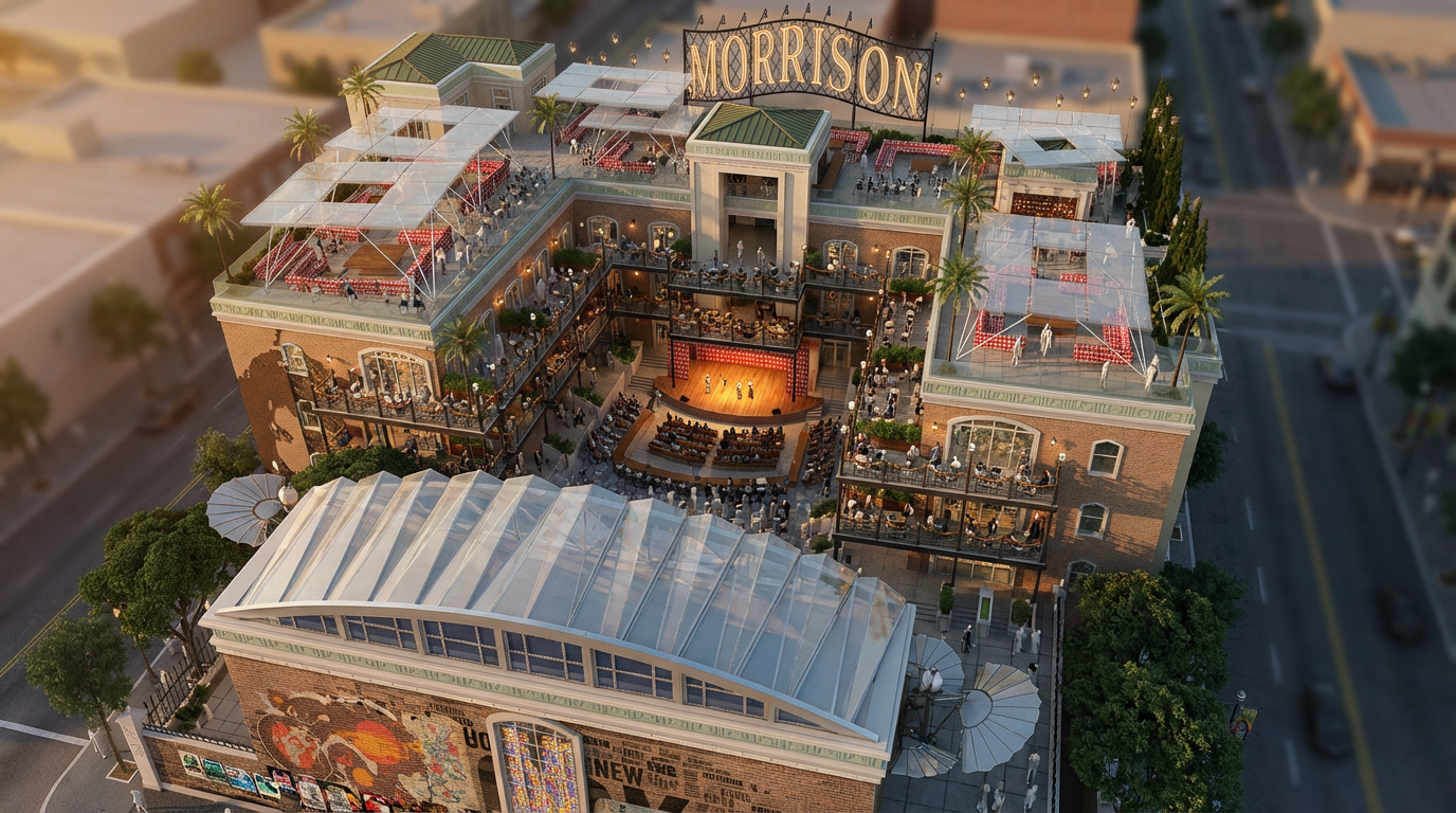 Firefly_Gemini Flash_Create a dramatic birds eye  rendering of this party hotel with open air amphitheater 647744.png