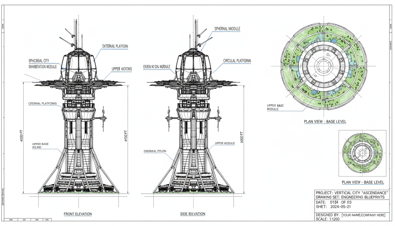 Firefly_Gemini Flash_Create engineering drawings for this 4000 foot tall building on white background 963007.png