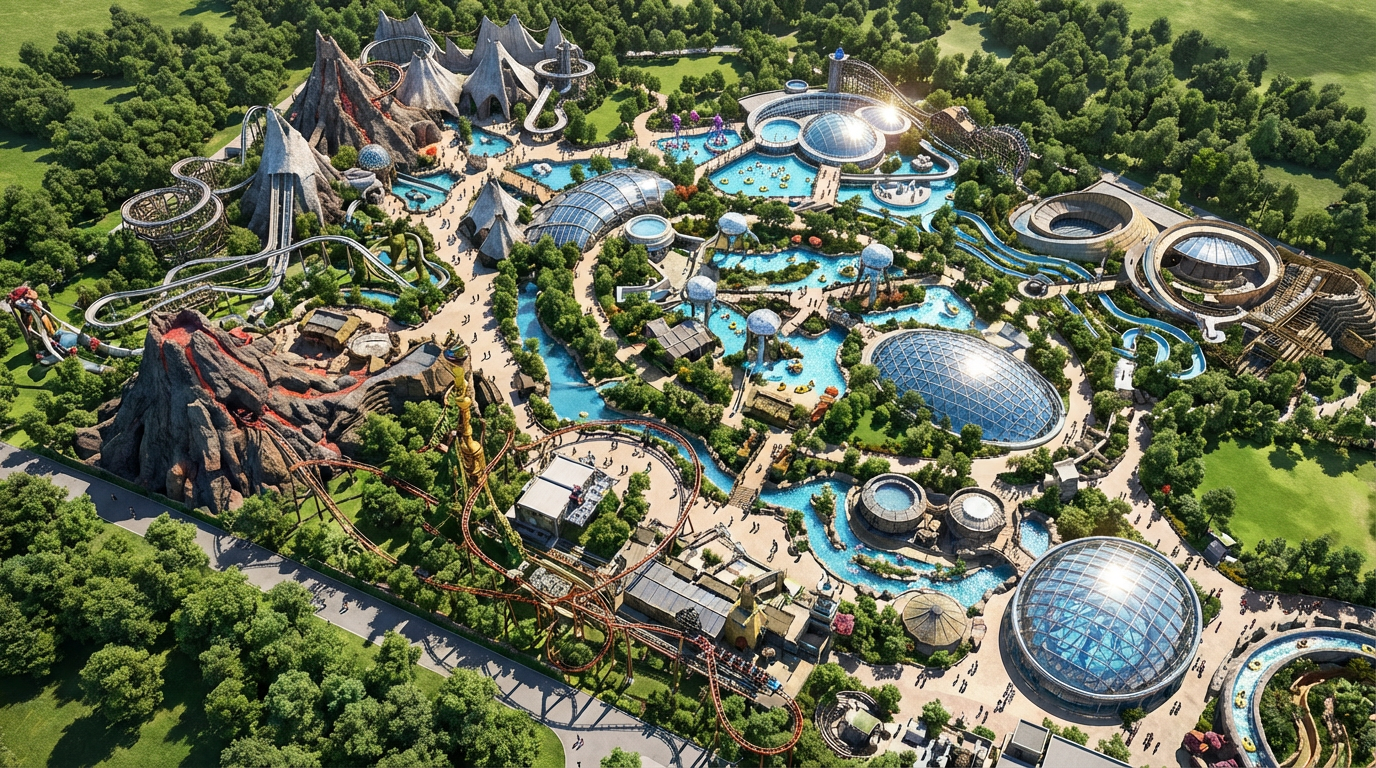 Firefly_Gemini Flash_Adventure theme park. Make photo realistic overall birds eye image.. 152587.png