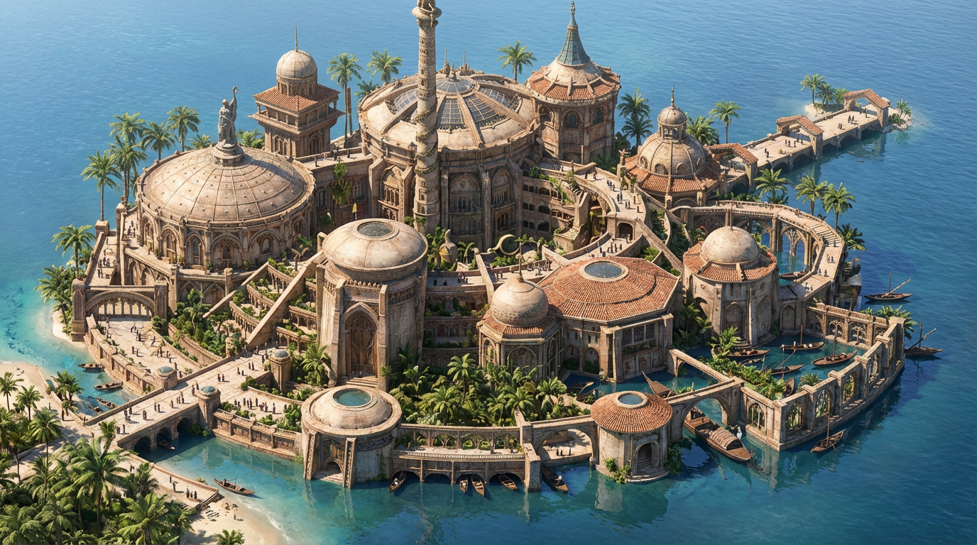 Firefly_Gemini Flash_palace built over the water. Make architectural rendering photo real. Only use sketch 998585.png