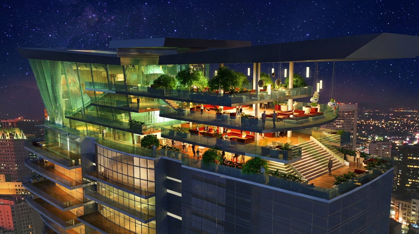 Firefly_Create new image of this glass box sky amphitheater and nightclub on top of a hotel t 272910.png
