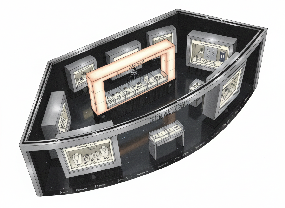 Firefly_Gemini Flash_create a birdseye photo real image of this luxury kiosk store on white background 704996.png