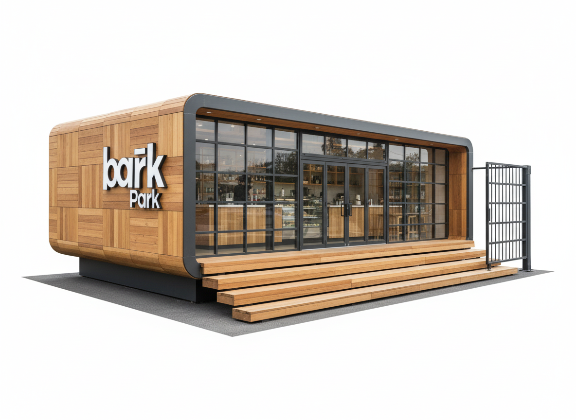 Firefly_Gemini Flash_make a photo realistic image of this dog park cafe kiosk on white background 982547.png