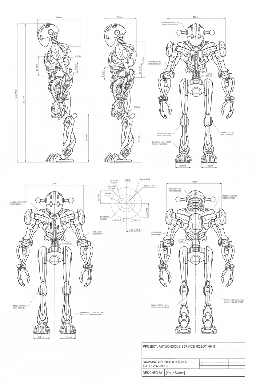 Firefly_make engineering drawing plans of this robot on white background. 777268.png