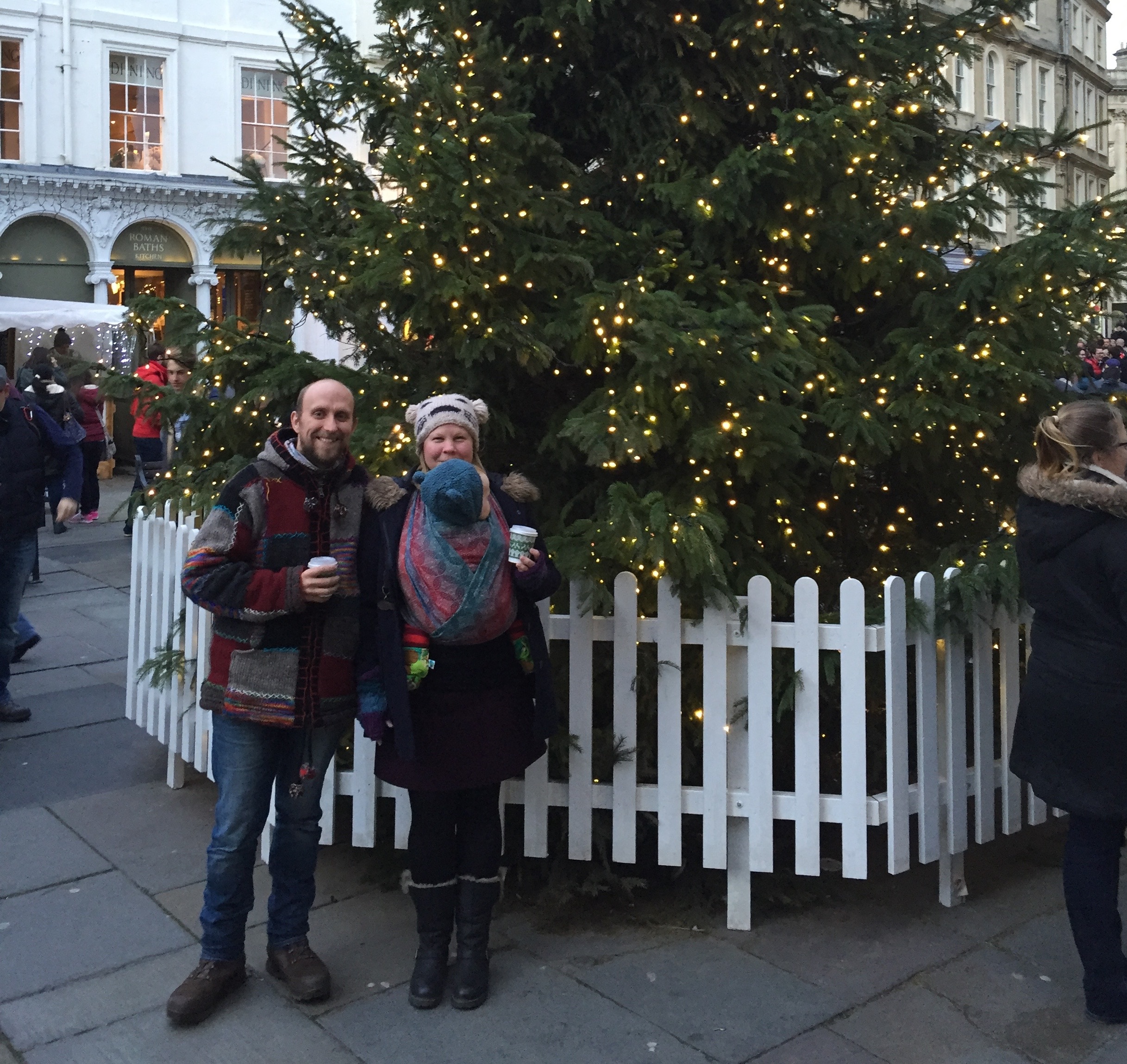 Bath Christmas Market 2015 with our little man wrapped up snugly in our Oscha Starry Night Arthan wrap.