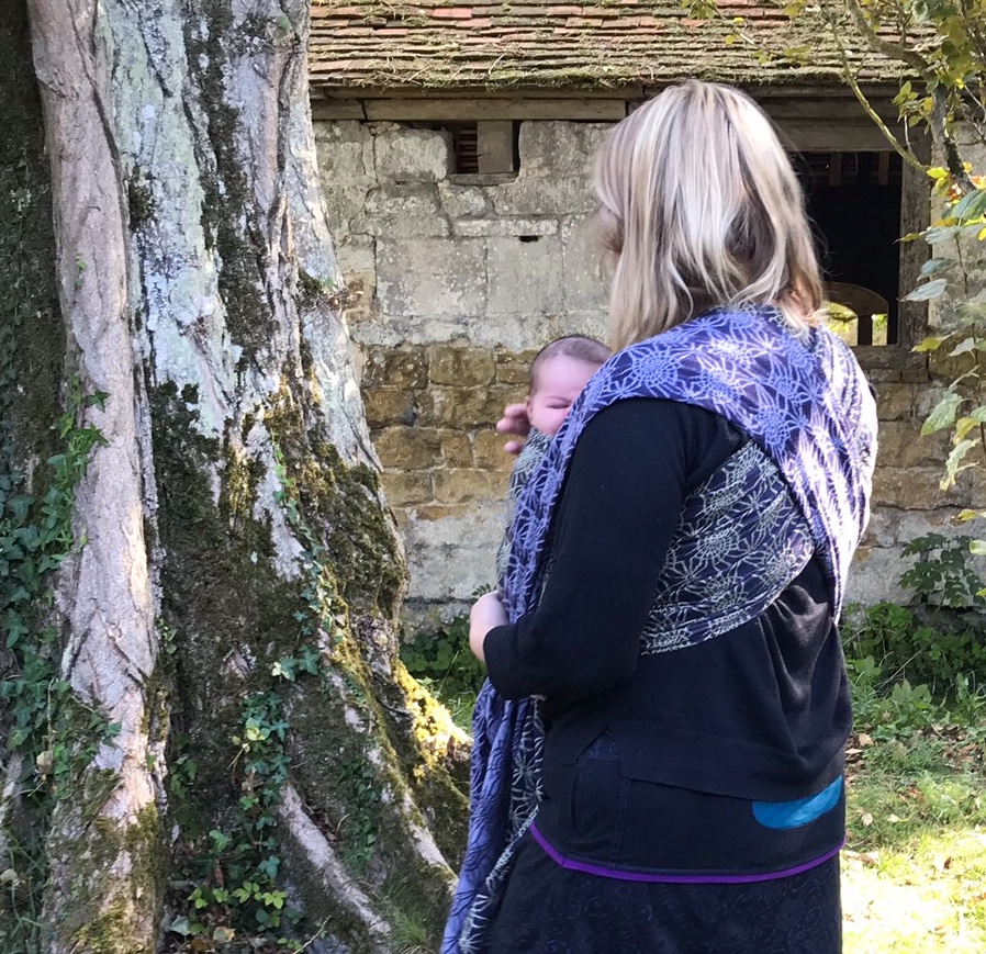 Absolute Bobbins Babywearing Bag made from Firespiral Grape Twilight Fractals woven wrap fabric