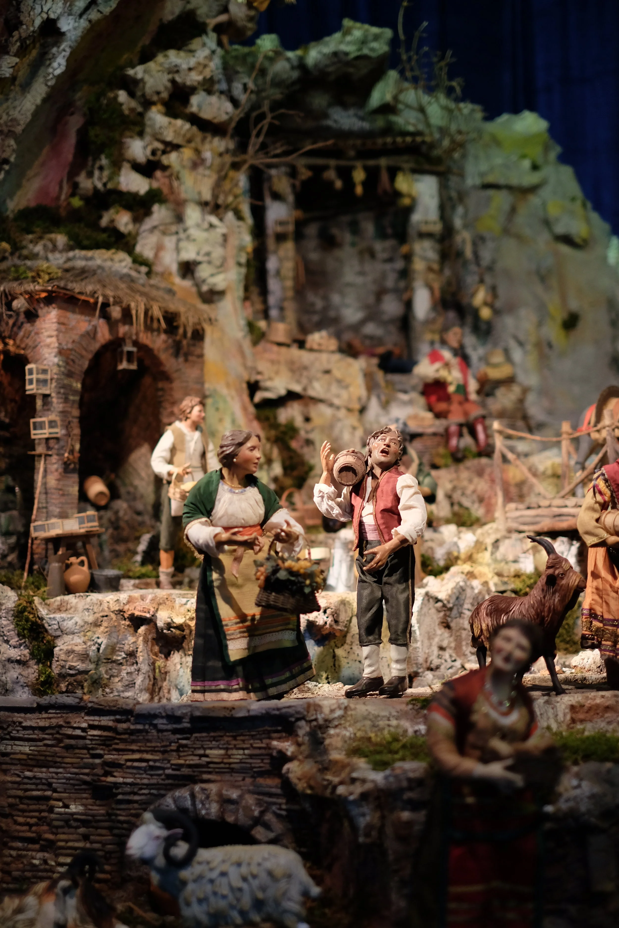 Typical characters of the Nativity scene. Details of the Presepe in the Cathedral of Naples..