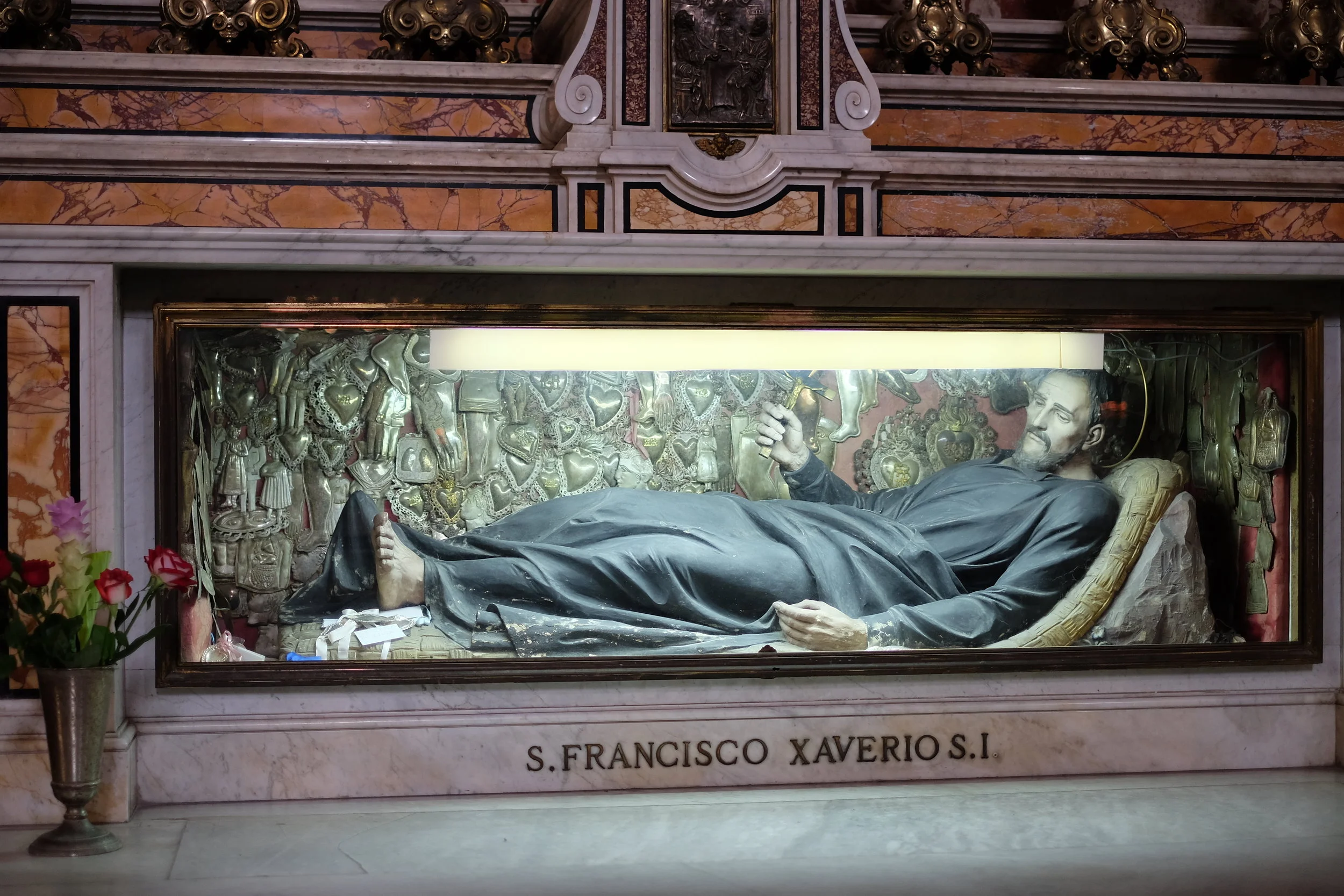 Ex-voto at the back of the glass case, offered to St. Francis Xaverio in the Gesú Nuovo Church.