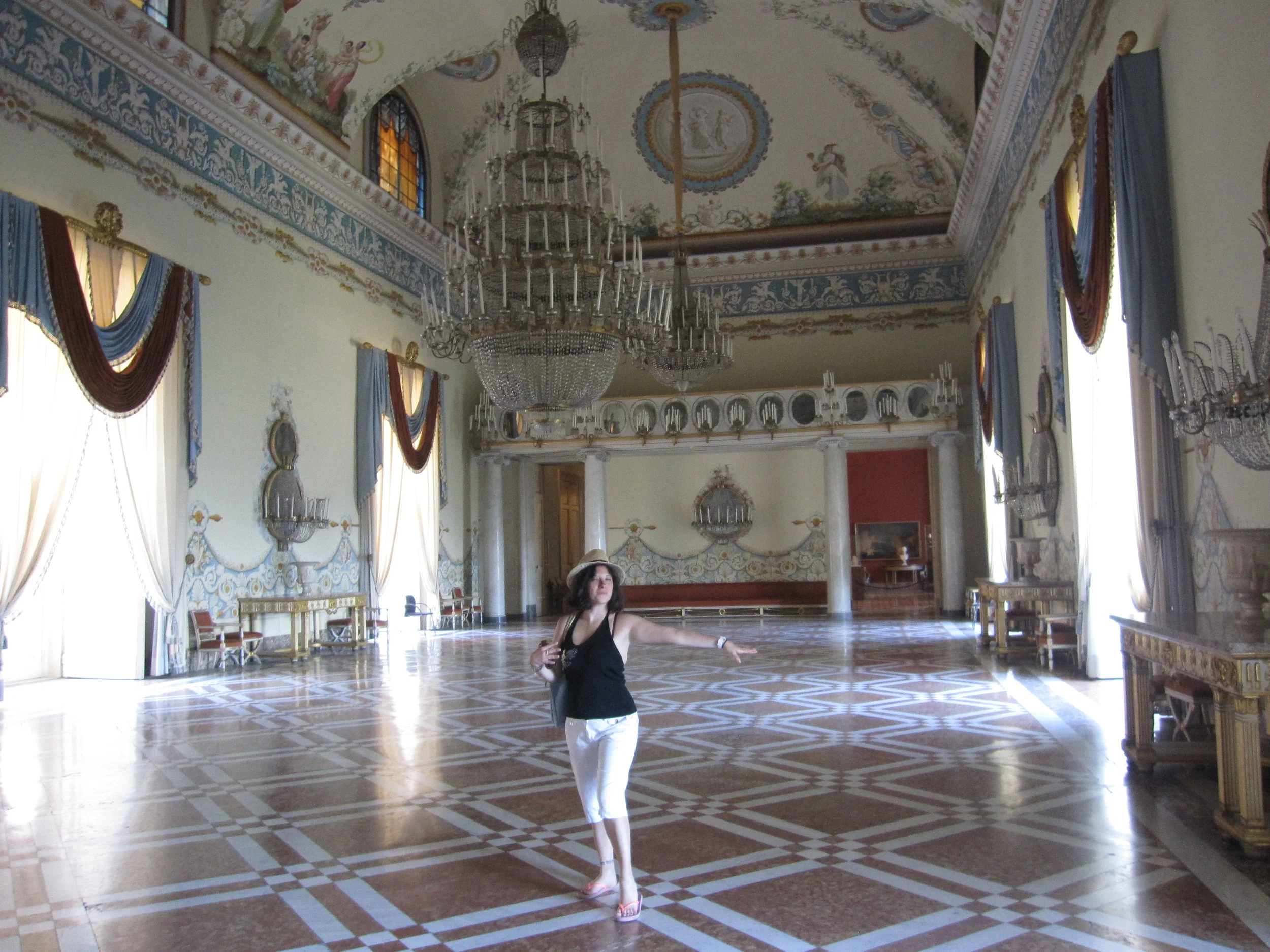 The Royal ballroom hall and someone pretending to be a princess at the ball!