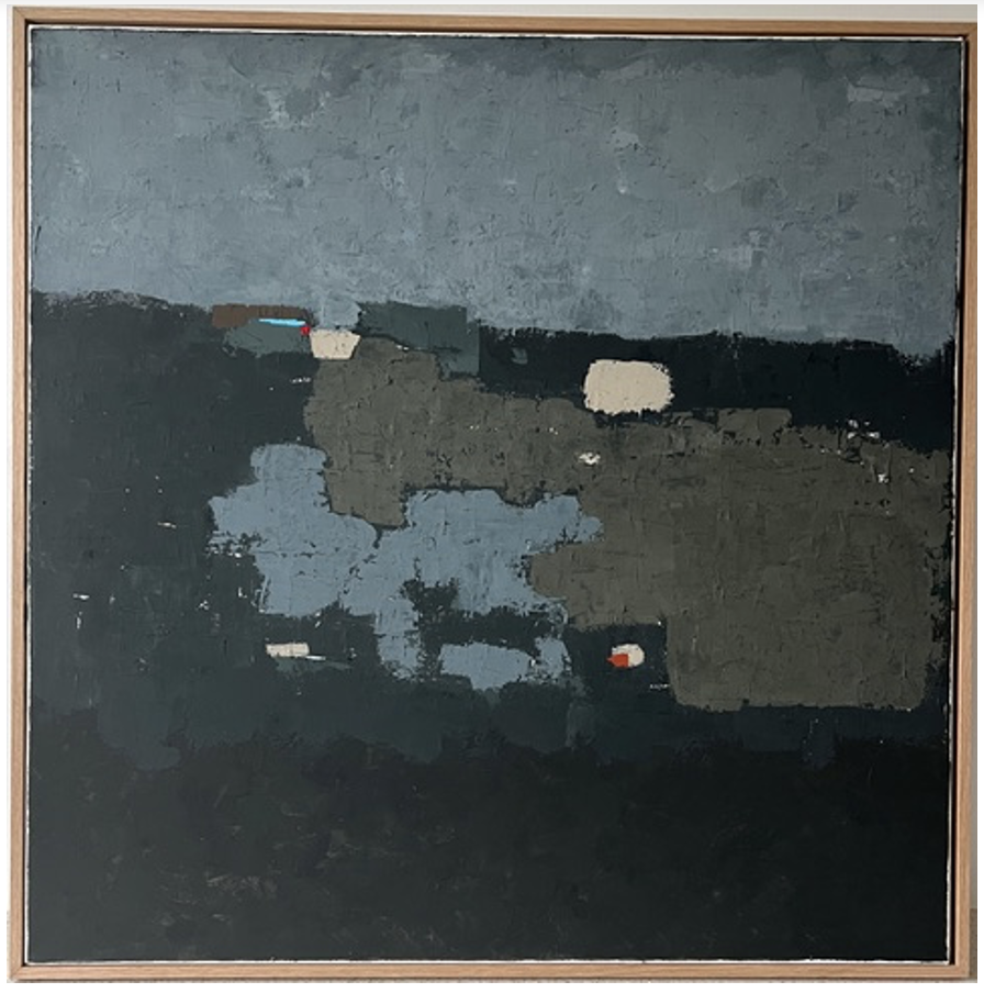 SOLD 40x40 impasto acrylic on canvas framed with white oak