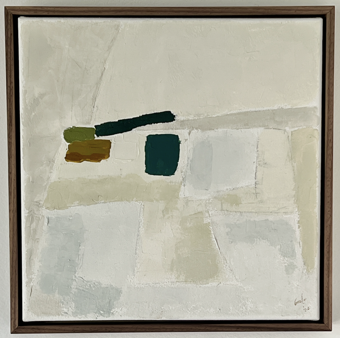(Available) 12x12 acrylic impasto on canvas with walnut floating frame