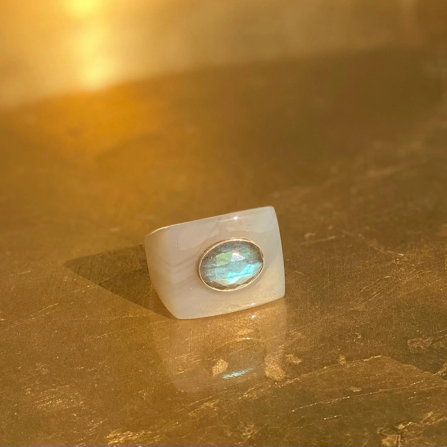 Labradorite and Chalcedony Stone Ring