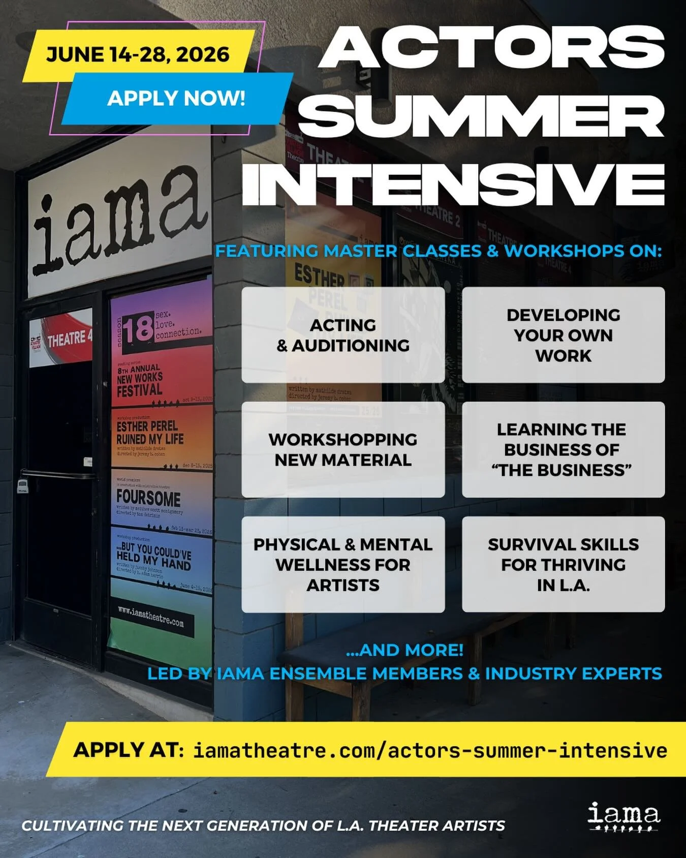 🎭 IAMA Actors Summer Intensive 2026 - Now Accepting Applications!&nbsp;🎭

The IAMA ACTORS SUMMER INTENSIVE is a two-week program for emerging, early-mid career actors that focuses on building the artistic muscles, creative community, and tangible s