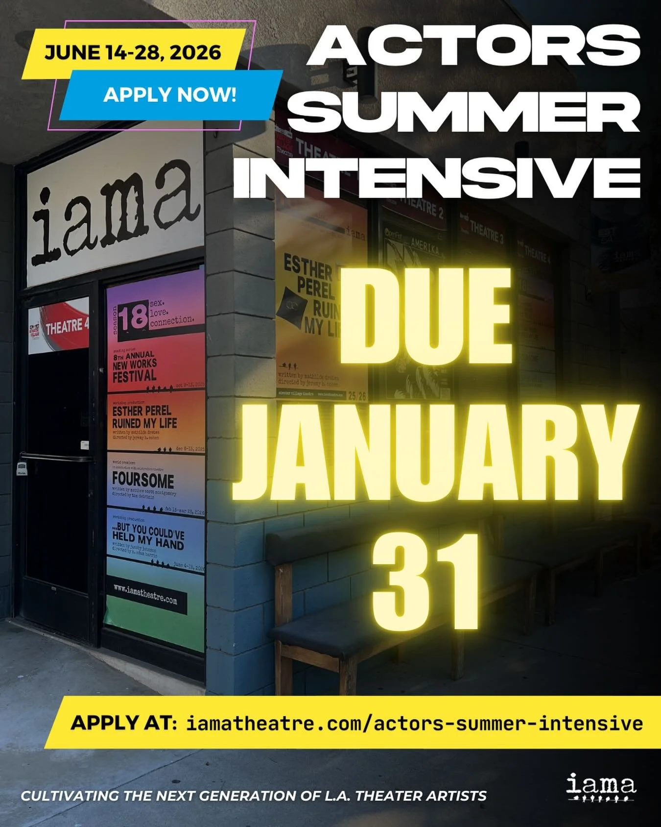 🎭 FINAL WEEK to apply to the IAMA Actors Summer Intensive 2026 !&nbsp;🎭

The IAMA ACTORS SUMMER INTENSIVE is a two-week program for emerging, early-mid career actors that focuses on building the artistic muscles, creative community, and tangible sk