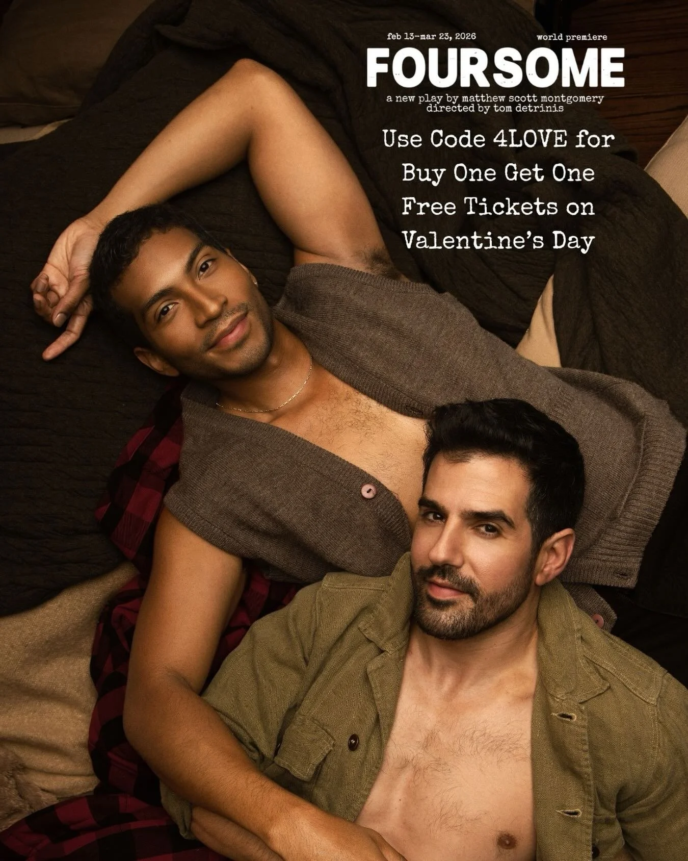 🫶 What&rsquo;s better on Valentine&rsquo;s Day than a FOURSOME? Use code 4LOVE for buy one get one free tickets to FOURSOME on Valentine&rsquo;s Day!

Don&rsquo;t miss this chance to see Brendan Scannell ✨ @bscan ✨ stepping into the role of NOAH!