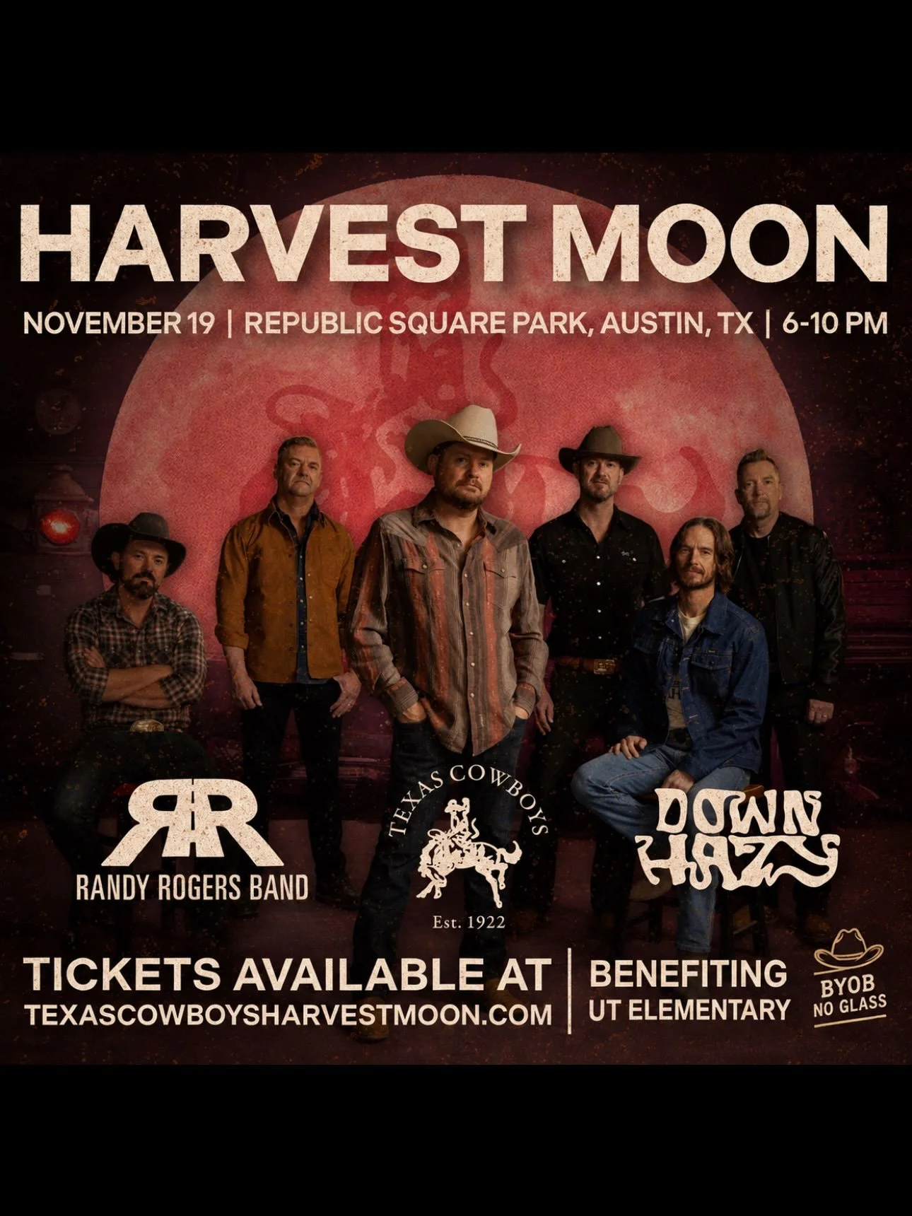 Come join us for a good time at our annual Harvest Moon concert November 19th, featuring @randyrogersband and @downhazy . Proceeds will be going to UT Elementary School! Link to purchase tickets in bio 🤘