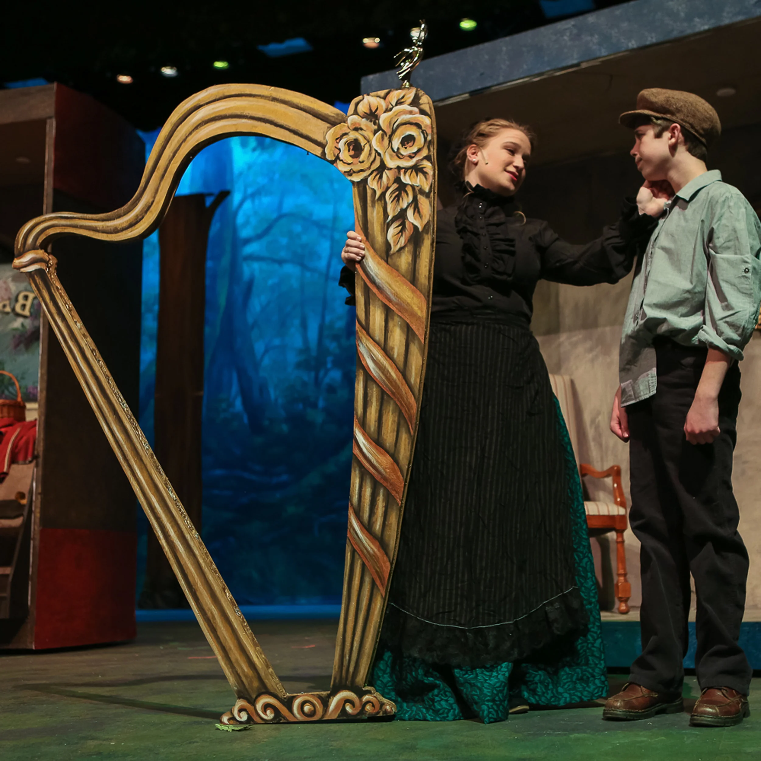 The “giant’s harp” from “Into the Woods” musical that I designed. Prop team constructed it from my full scale drawing and it was painted by Susan Pisoni. Great team effort all around!