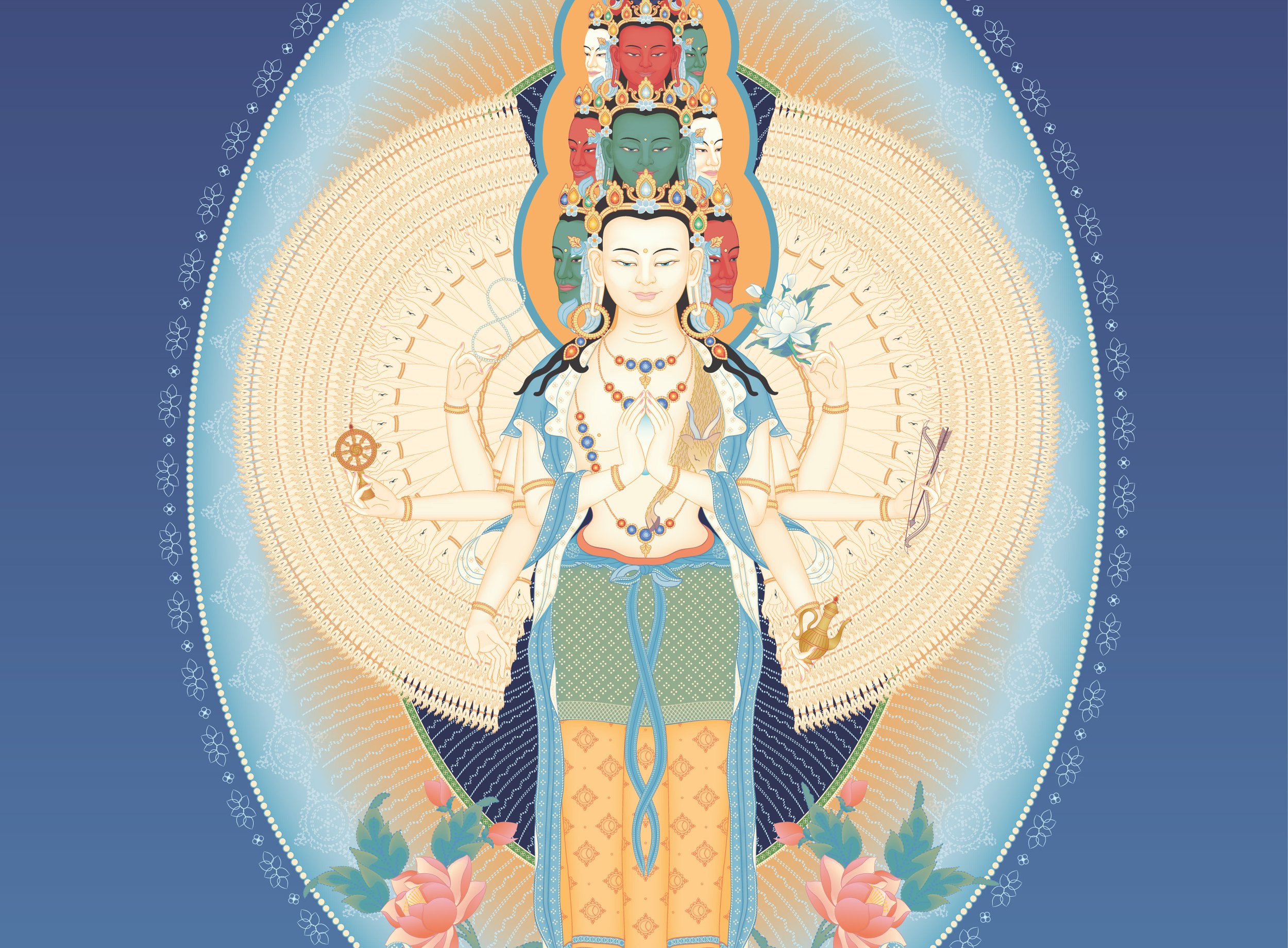 Avalokiteshvara (1000-armed) 2 with offerings and background copy.jpg