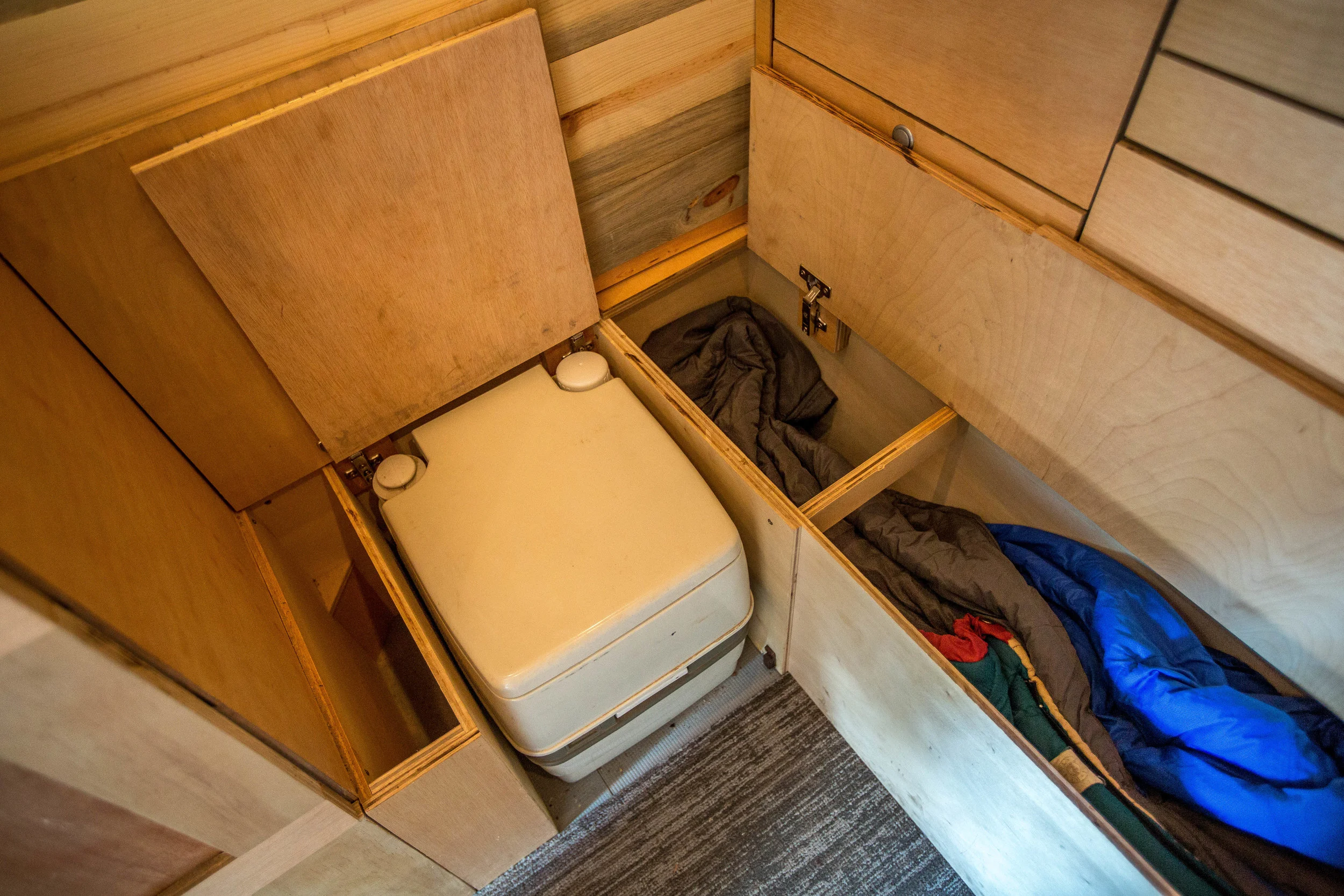 Ample storage is available throughout the van to carry anything and everything needed while on the road. 