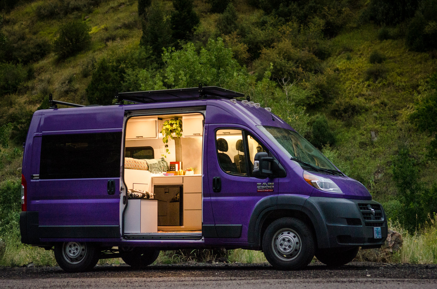 Vanlife 136" Purple Promaster Conversion Camper — Custom Van Builder | Customs