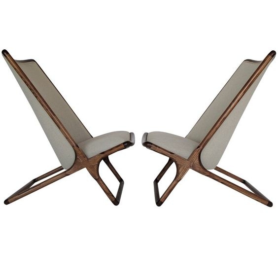 Scissor CHairs in natural linen, c. 1970