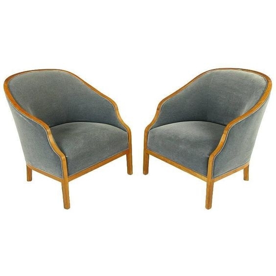 Club chairs in walnut and mohair, c. 1970