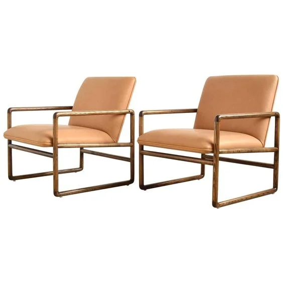 Ash and leather lounge chairs, c. 1970