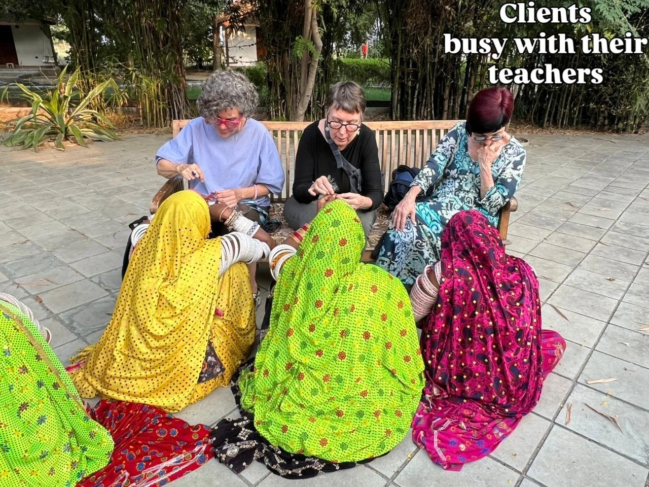 A very important part of any experiential travel is the exchange of ideas and learning through it - here our clients from Sydney are seen doing that in @rannriders_dasada learning from the indigenous community of bead workers. 

#textiletoursindia 
#