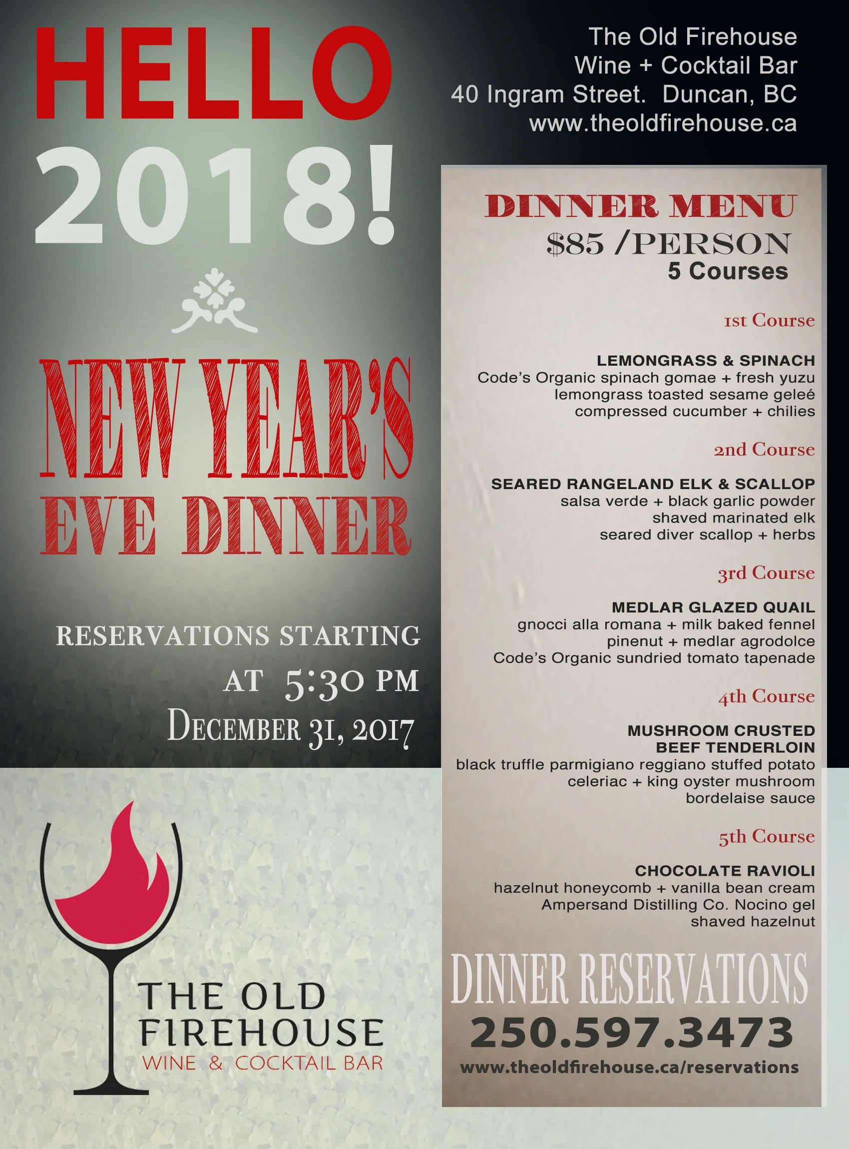 New Years Eve 5 Course Dinner