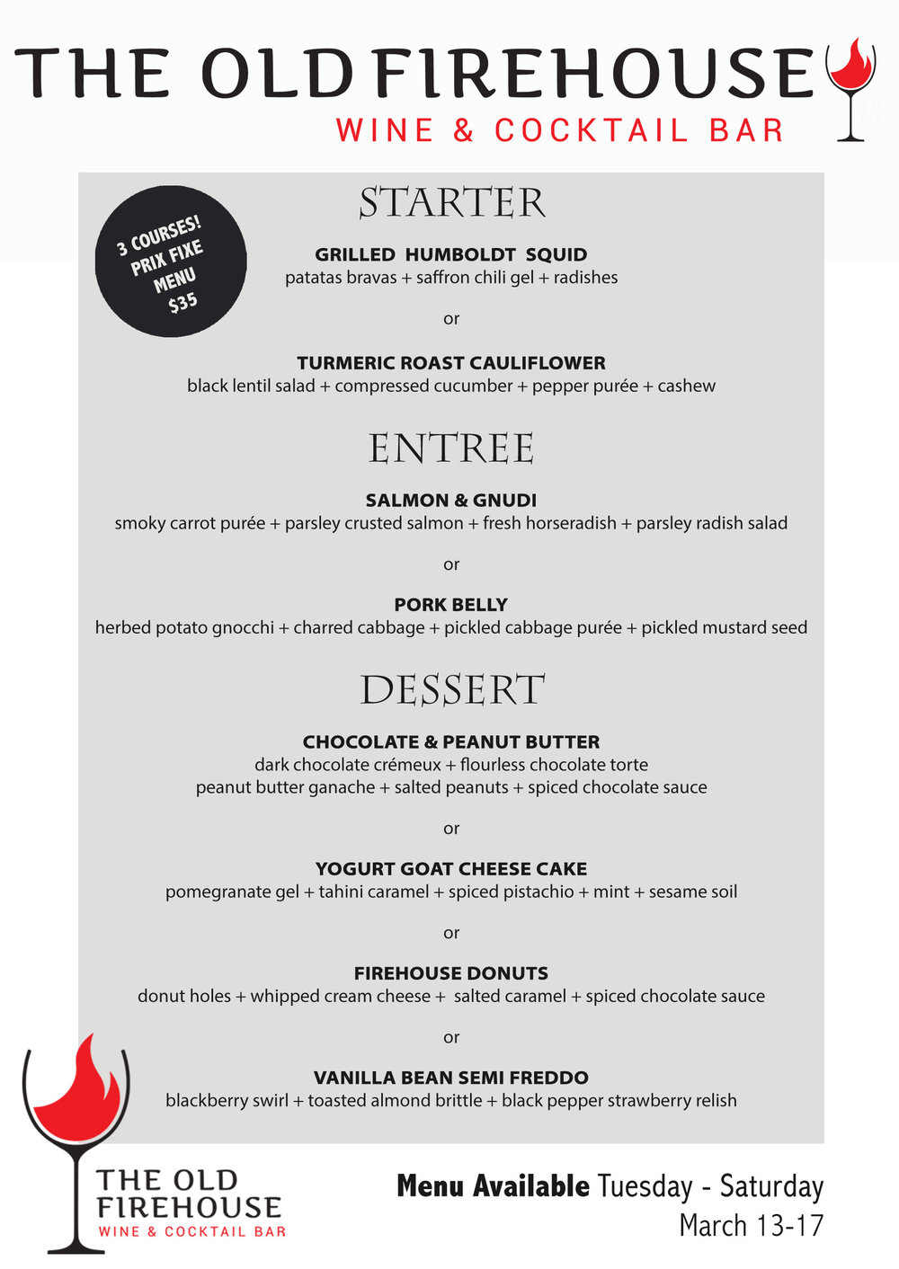 Prix Fixe Menu - till March 21 — The Old Firehouse Wine & Cocktail Bar In Prix Fixe Menu Template Prix Fixe Menu - till March 21 — The Old Firehouse Wine & Cocktail Bar In Prix Fixe Menu Template