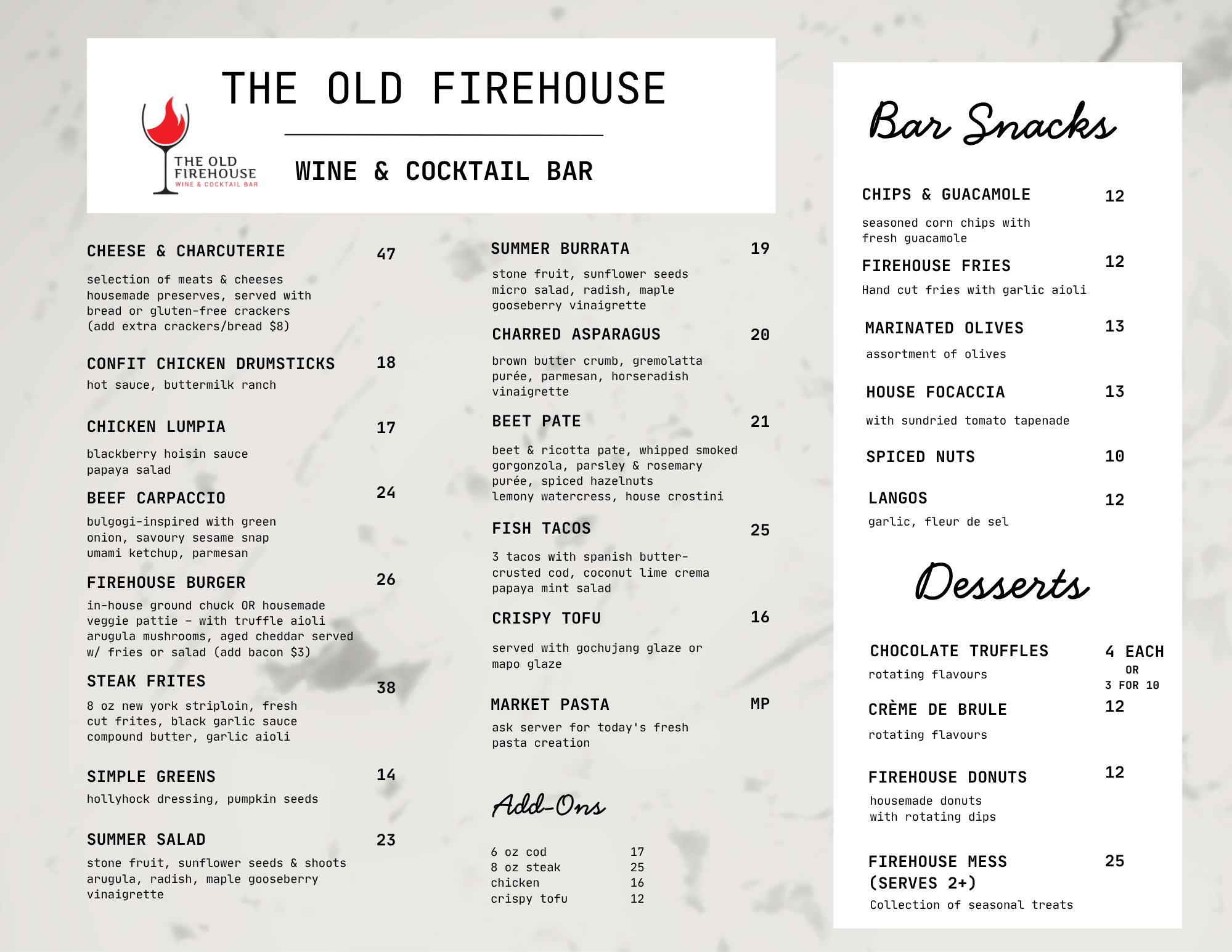 Summer 2026 Menu