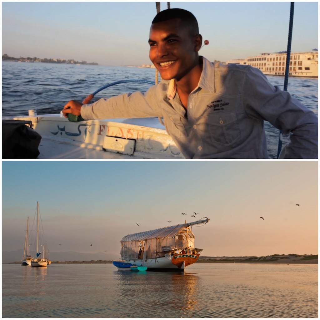 One of Nathan's favorite times in Egypt was spending time on Rajah's felucca as the sun set over the Nile . He was such a sincere and gentle guy - and was touched by the way he talked about the Nile, and his boat, and fishing and the advantages of taking it slow while traveling on the river. As we slipped past the big riverboat hotels and rode the wakes of the motorboats speeding past us I could imagine that he was part of a tradition that stretches back thousands of years - and that the fundamental technology, sailing, hasn't changed too much in all that time. As we parted, Rajah made us reach our hands into the river to "touch the Nile", thus ensuring that we would return one day.
