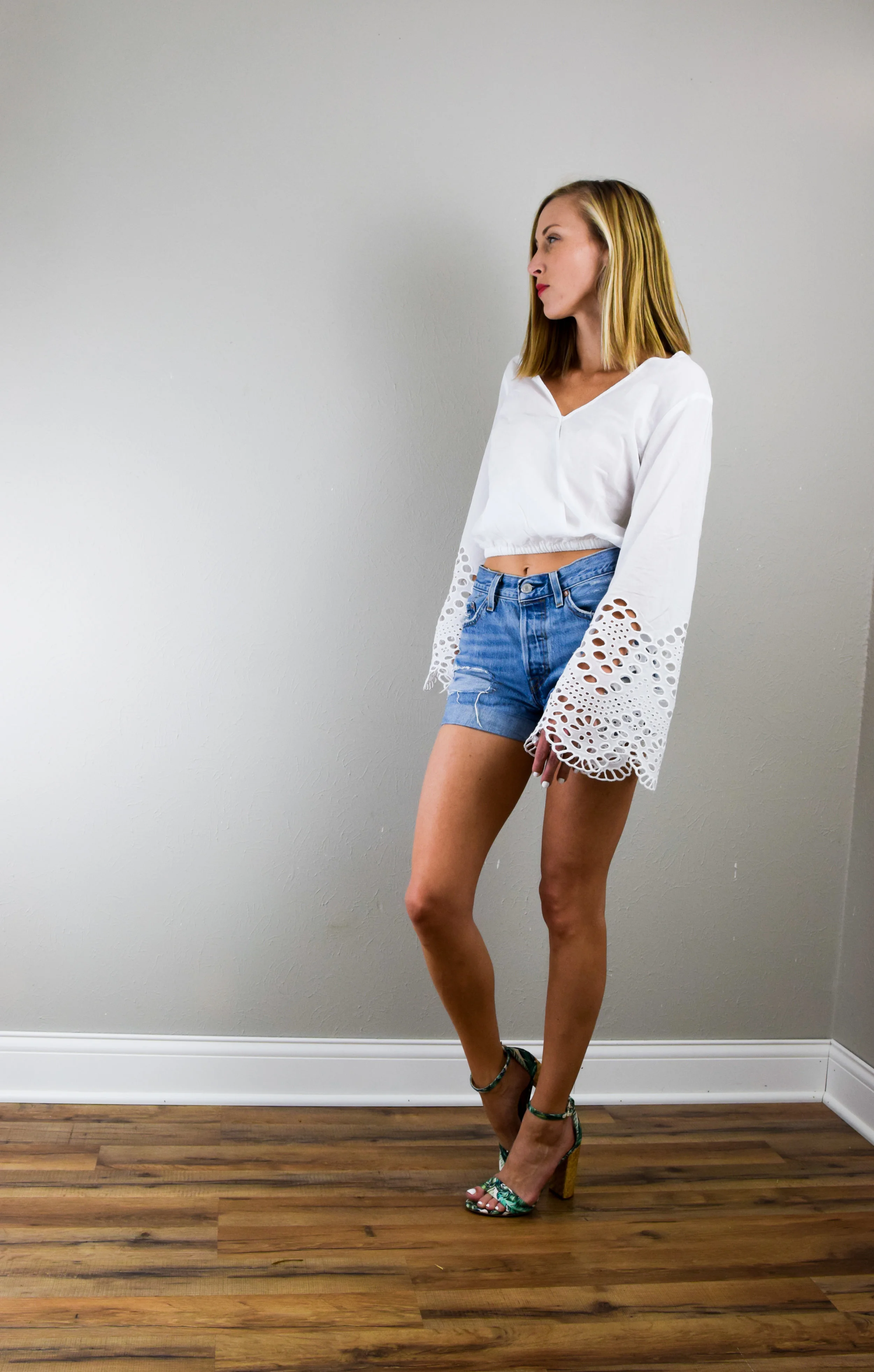 I really liked this crop shirt because the sleeve just scream... let's have fun. Pair it with some sassy heels and BAM. You're ready to go salsa dancing in a cabana. 