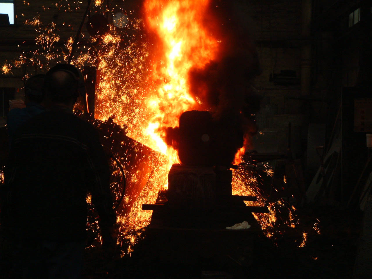 Iron being poured at H Downs and Sons foundry in Huddersfield