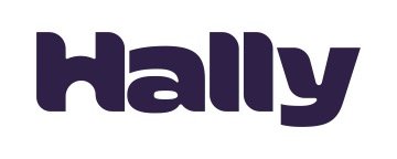 Hally logo in bold purple letters.