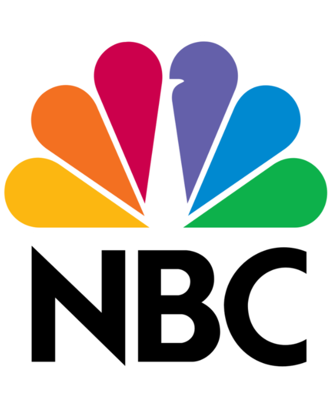 Colorful NBC logo with six colored peacock feathers.