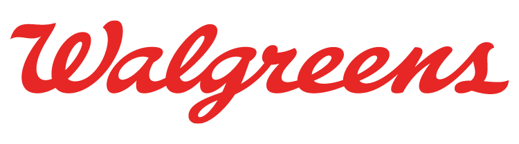 Walgreens logo in red cursive font on a black background.