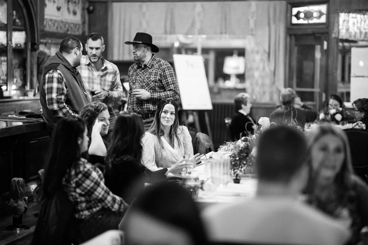 Groom and friends at Erma hotel in Cody Wyoming for a wedding weekend.
