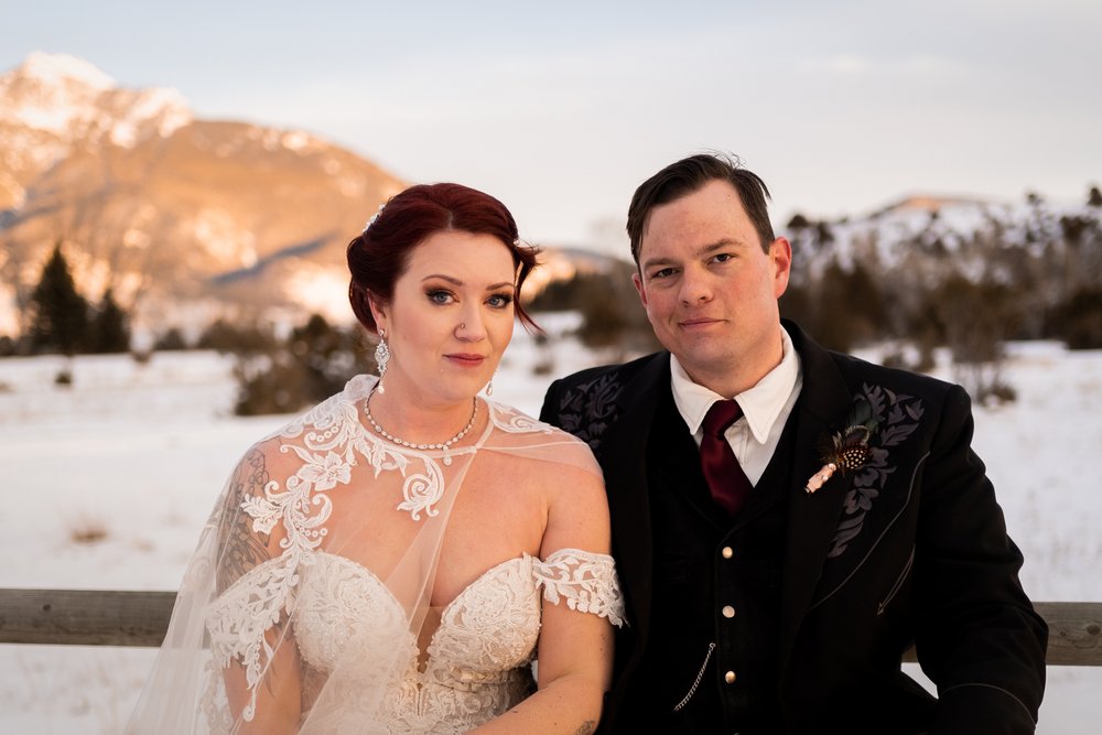 Couple stare into the camera in Montana.