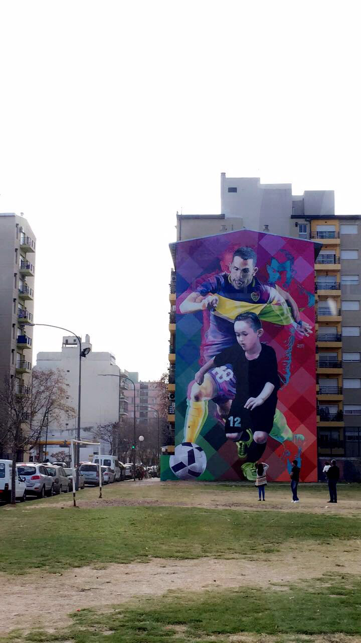 Soccer art mural in open field