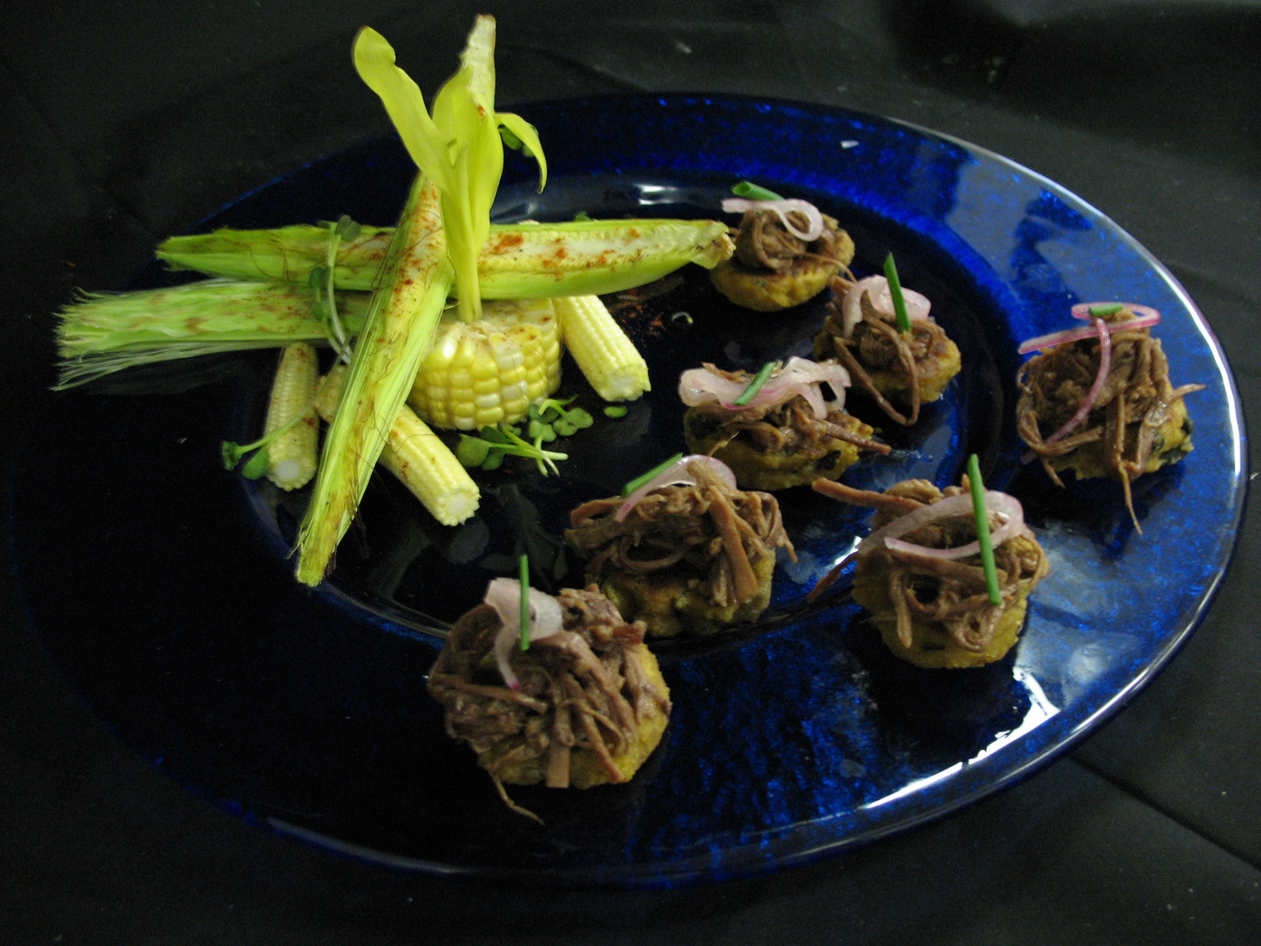 Spiced Pulled Pork w Corn Cakes