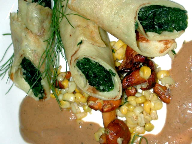 Spinach & Chard Canelloni w Chanterelles & Corn