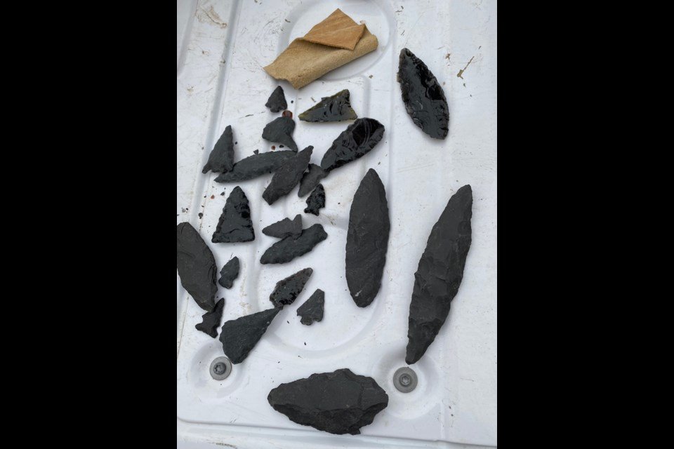 Projectile points knapped by Bert William, including ones from Arrowstone Hills dacite.jpg