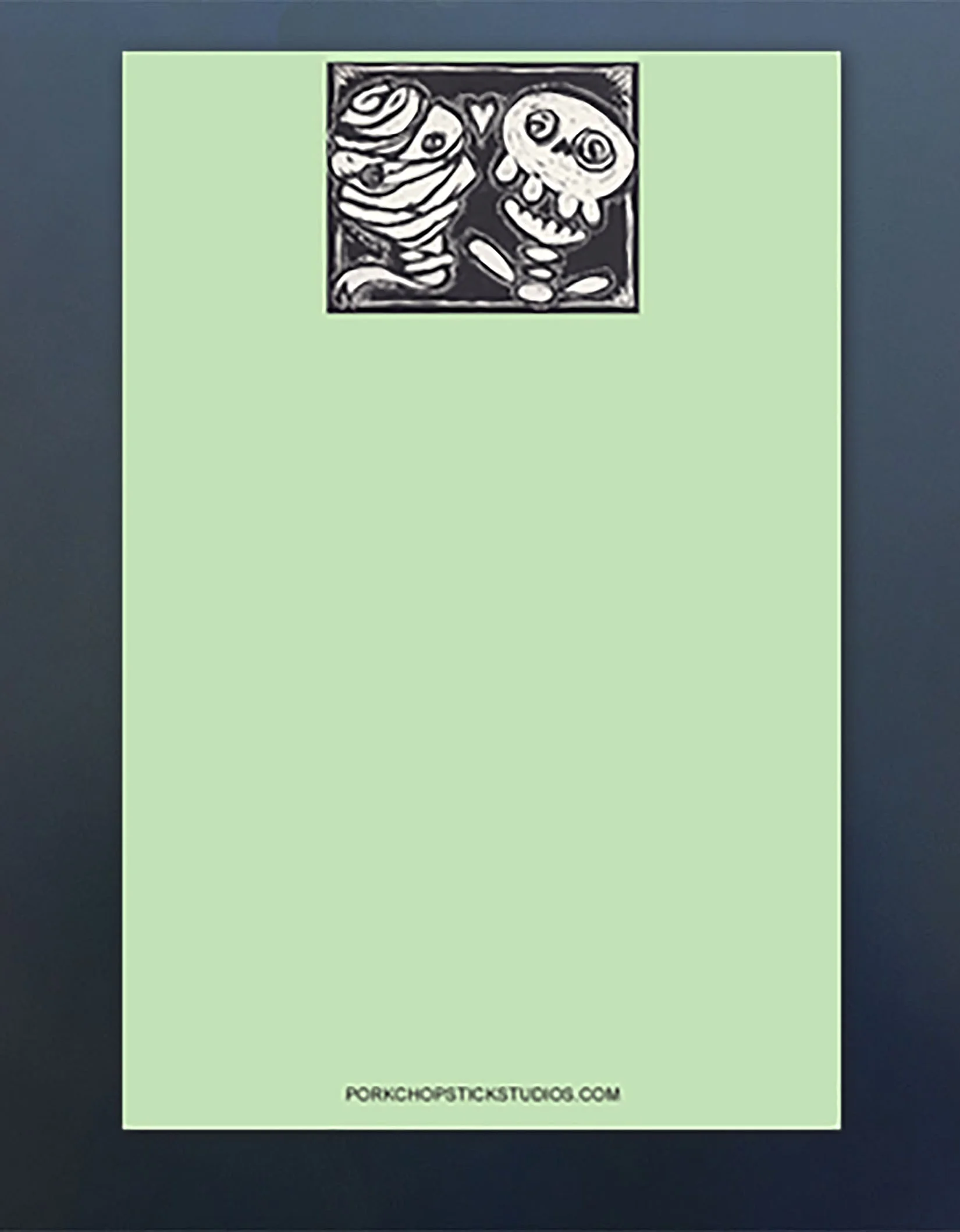 Skel n mummy notepad green