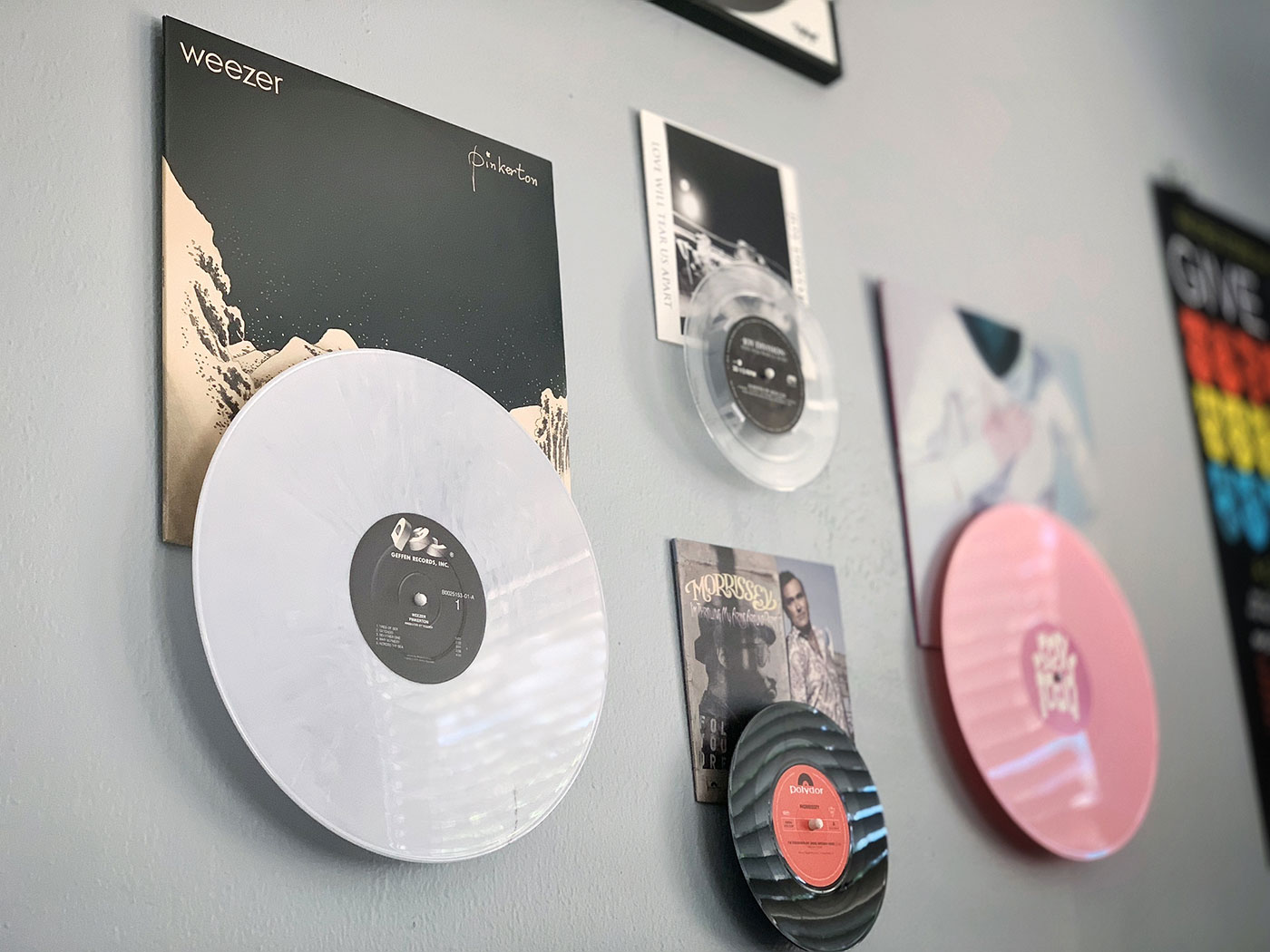 Wood and metal vinyl record wall holder